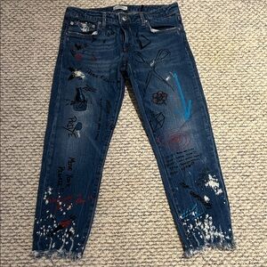 Zara Blue Graphic Ankle Jeans
